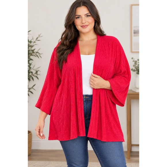 Slim Factor by Investments Sweaters - NEW Slim Factor by Investments 1X Textured Red Velvet Plisse Open Front Cardigan